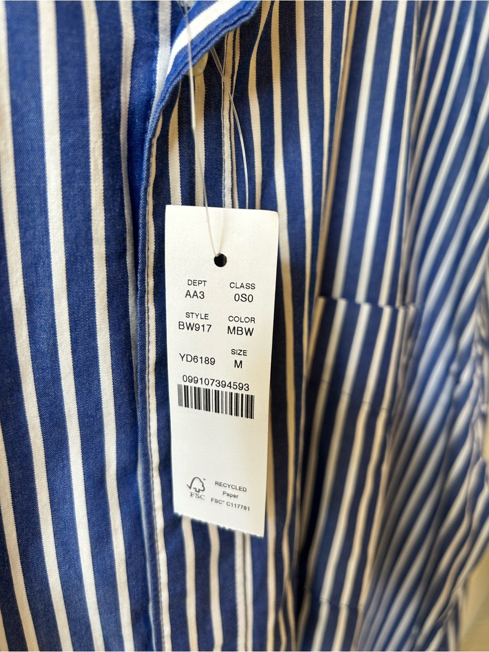NWT J. Crew Men’s Blue and White Stripe Button-Down Shirt - Picture 2 of 4
